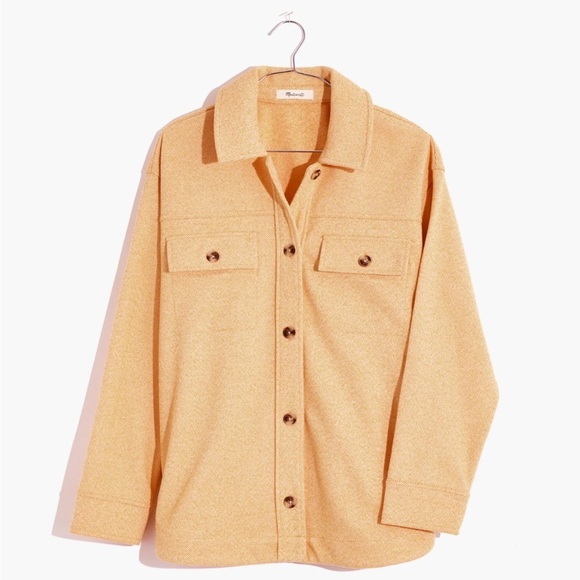 Madewell Brushed Herringbone Knit Shirt Jacket in Candle Flame Yellow - Picture 1 of 8